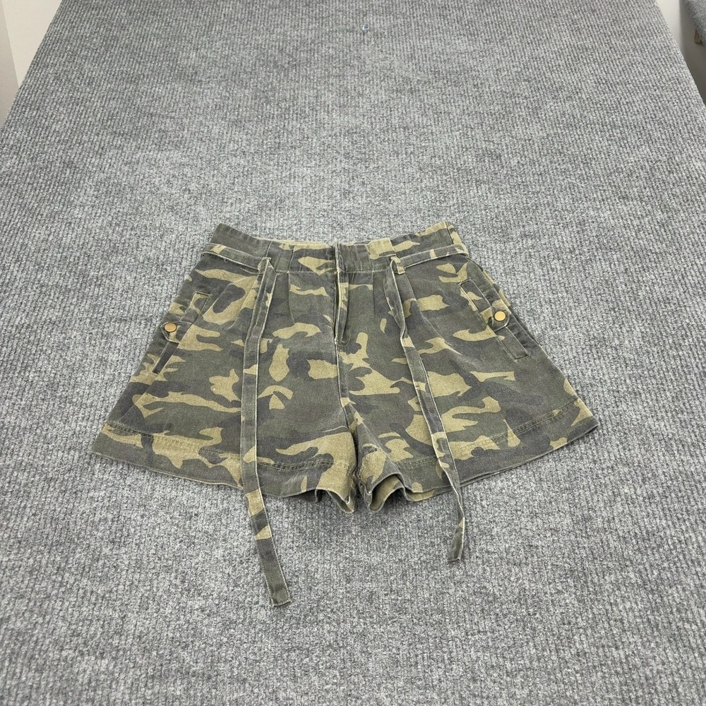 Promesa Shorts Womens M Green Cotton Camo High Waist Utility Cargo Casual Style